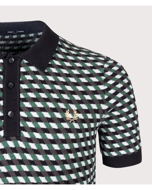 Fred Perry Black Regular Fit Geometric Knitted Polo Shirt for men