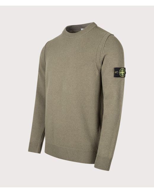 Stone Island Green Lambswool Crewneck Jumper for men