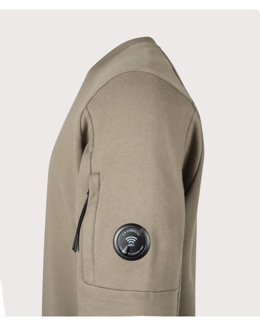 C P Company Natural Diagonal Raised Fleece Crewneck Lens Sweatshirt for men