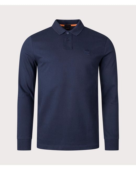 Boss Blue Slim Fit Passerby Long Sleeve Polo Shirt for men