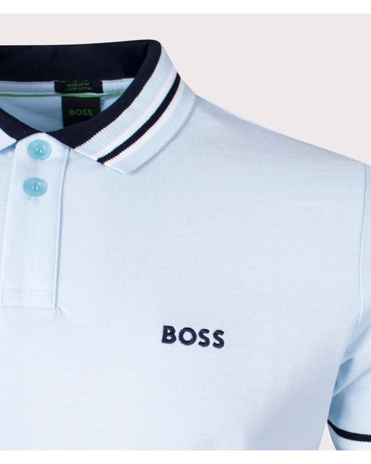 Boss Blue Paddy 2 Ribbed Striped Trims Polo Shirt for men