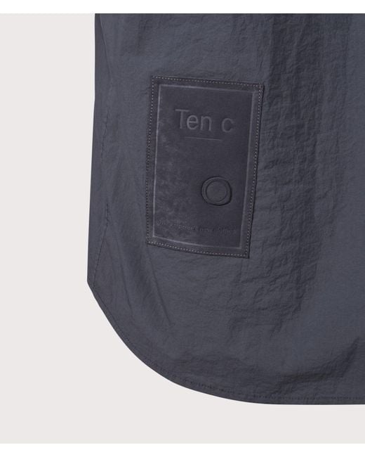 C P Company Blue Garment Dyed Tactel Short Sleeve Shirt for men