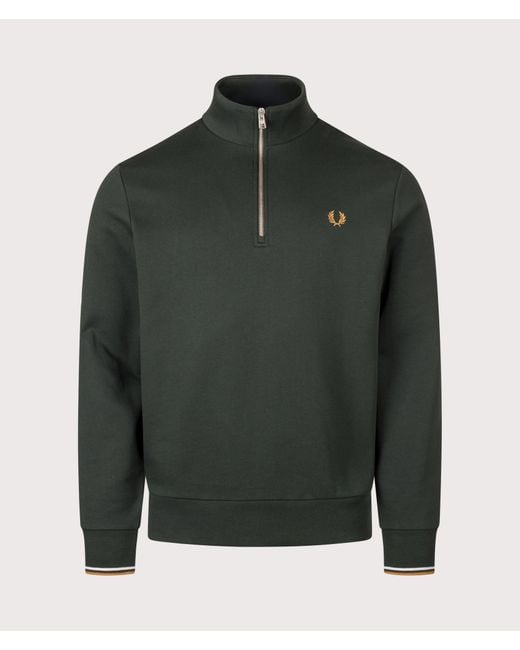 Fred Perry Green Regular Fit Quarter Zip Sweatshirt for men