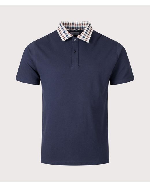 Aquascutum Blue Club Check Collar Polo Shirt for men