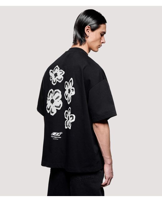 MKI Miyuki-Zoku Black Box Fit Hibiscus T-Shirt for men