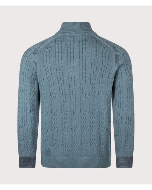 Paul Smith Blue Cable Knit Zip Through Cardigan for men