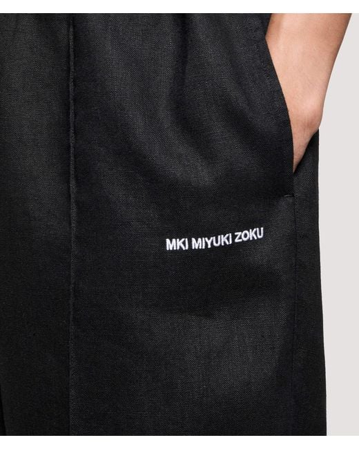 MKI Miyuki-Zoku Black Relaxed Fit Linen Wide Leg Pants for men