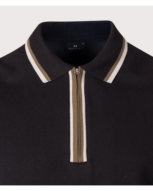 Paul Smith Black Regular Fit Quarter Zip Polo Shirt for men