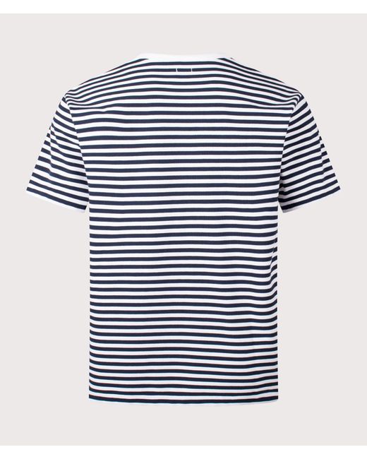 Nanamica Blue Relaxed Fit Coolmax Stripe Jersey T-Shirt for men