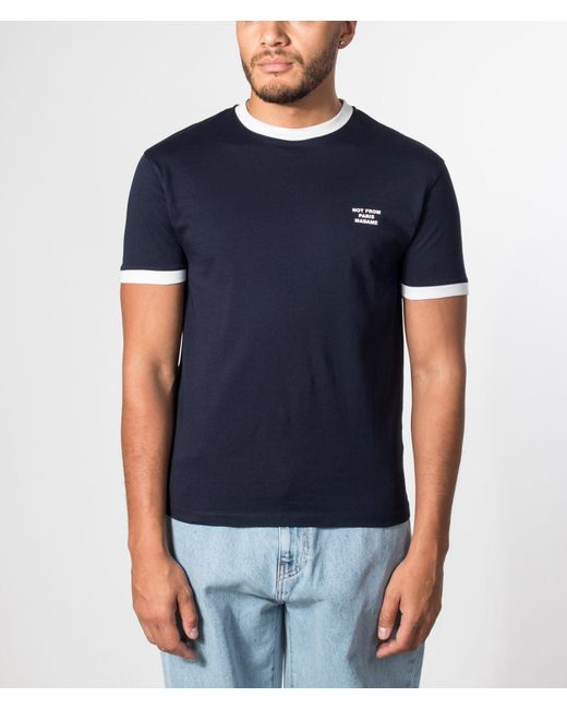 Drole de Monsieur Blue Contrasted Slogan T-Shirt for men