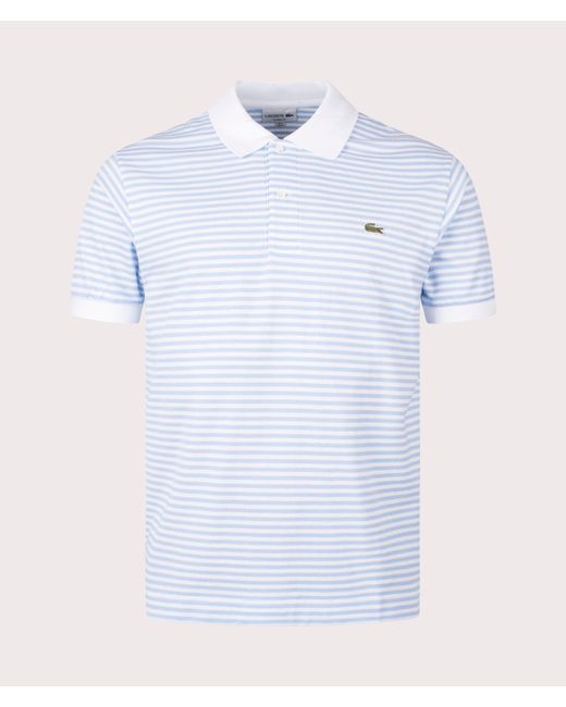Lacoste Blue Ribbed Collar Striped Polo Shirt for men