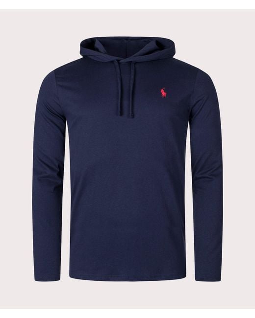 Polo Ralph Lauren Blue Lightweight Long Sleeve Hooded T-Shirt for men