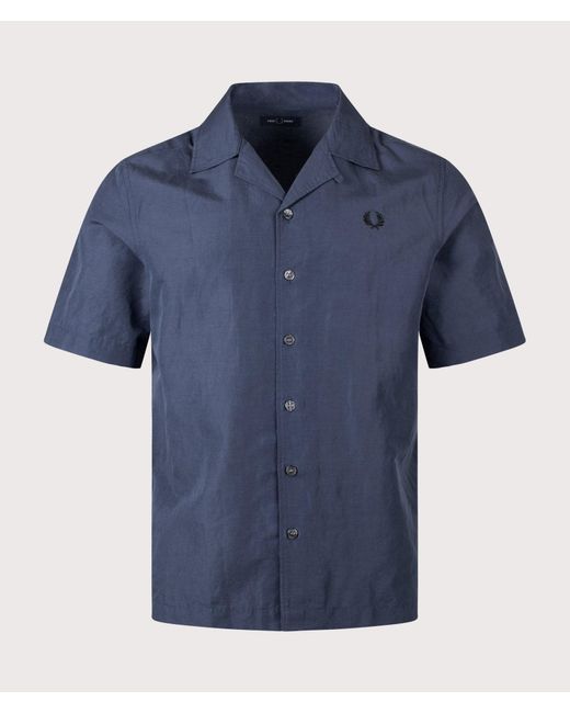 Fred Perry Blue Relaxed Fit Linen Blend Revere Collar Shirt for men