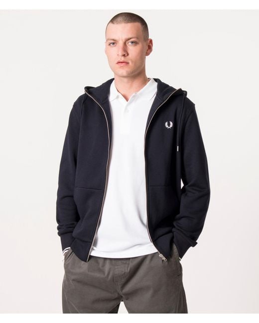 Fred Perry Blue Zip Through Contrast Tipped Hoodie for men