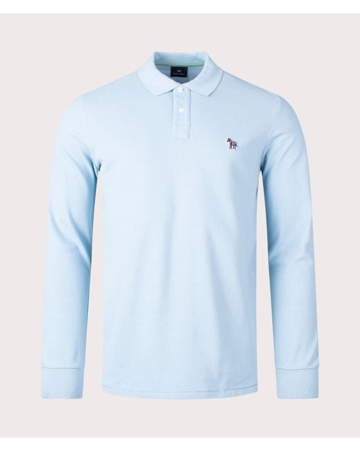 PS by Paul Smith Blue Long Sleeve Zebra Badge Polo Shirt for men