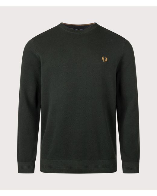 Fred Perry Green Regular Fit Piqué Stitch Jumper for men