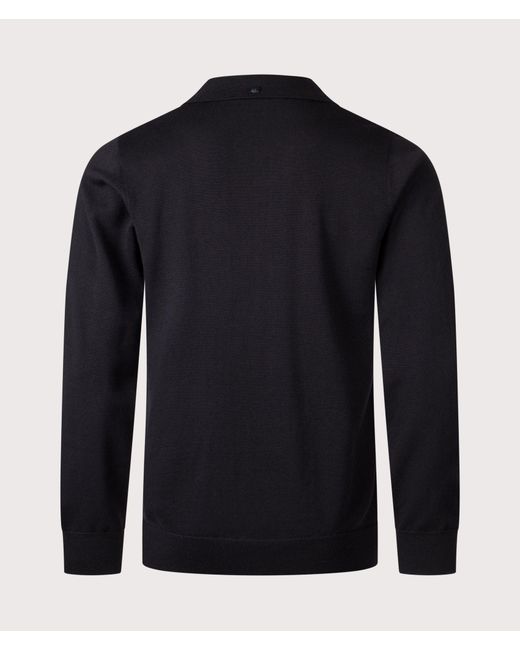 Fred Perry Blue Regular Fit Long Sleeve Cable Knitted Polo Shirt for men