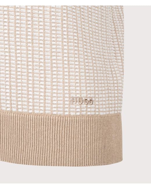 HUGO Natural Johnny Collar Knitted Polo Shirt for men