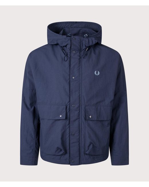 Fred Perry Blue Regular Fit Cropped Ripstop Parka for men
