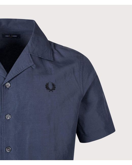 Fred Perry Blue Relaxed Fit Linen Blend Revere Collar Shirt for men