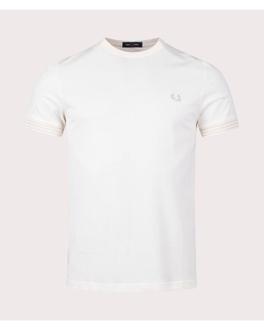 Fred Perry White Striped Cuff T-shirt for men