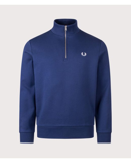 Fred Perry Blue Regular Fit Quarter Zip Sweatshirt for men