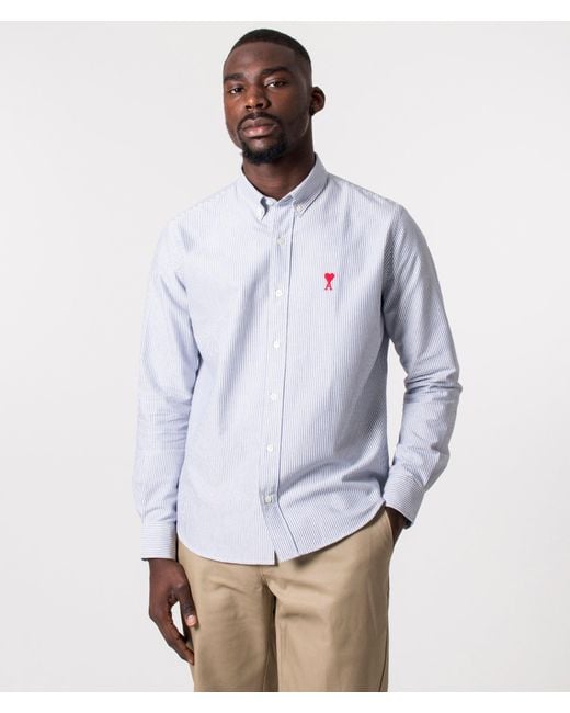 シャツ AMI PARIS AMI DE COEUR SHIRT IN STRIPED OXFORD COTTON Gray & White Cotton Button-Down Ami de Coeur Shirt by AMI