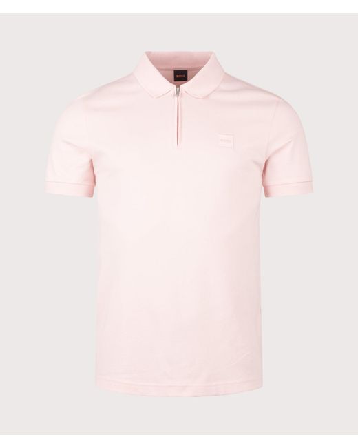 Boss Pink Slim Fit Passerzip Polo Shirt for men