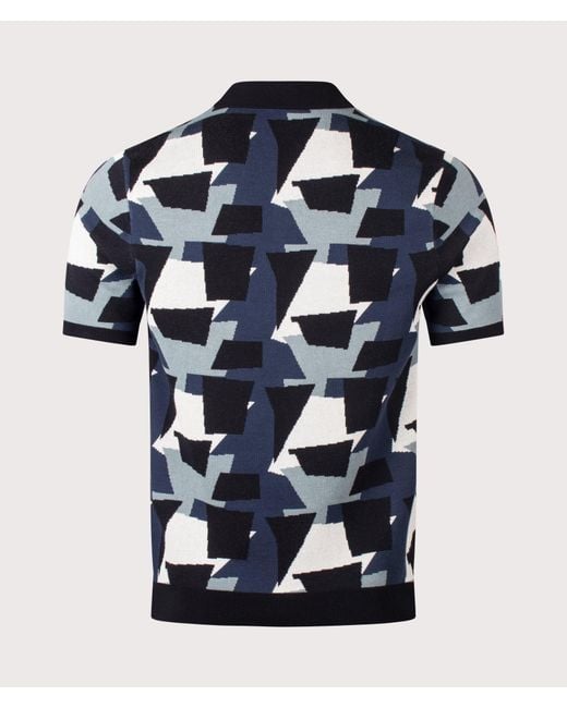 Fred Perry Blue Regular Fit Fragment Jacquard Knit Polo Shirt for men