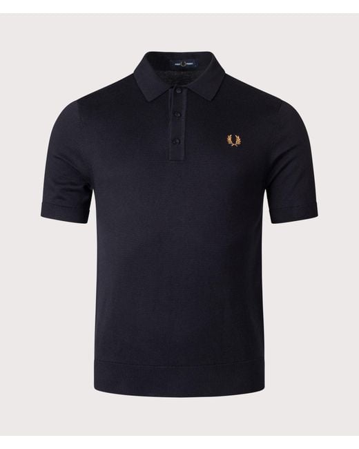 Fred Perry Blue Regular Fit Supima Cotton Knitted Polo Shirt for men