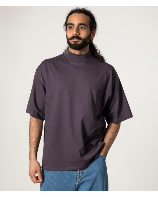 Nanamica Blue Oversized Mock Neck T-Shirt for men