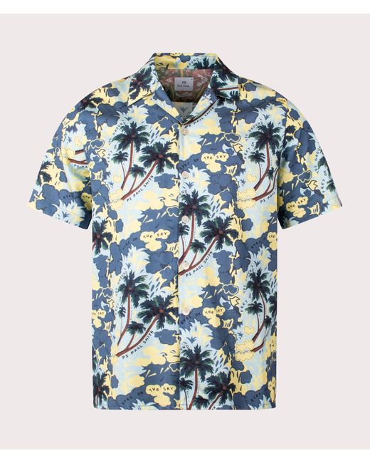 PS by Paul Smith Blue Relaxed Fit Short Sleeve Floral Print Shirt for men