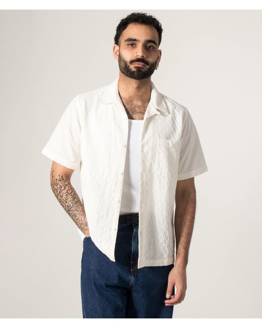 Universal Works White Short Sleeve Seersucker Road Shirt for men