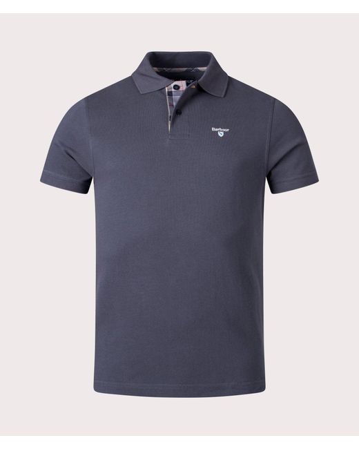 Barbour Blue Tartan Placket Pique Polo Shirt for men