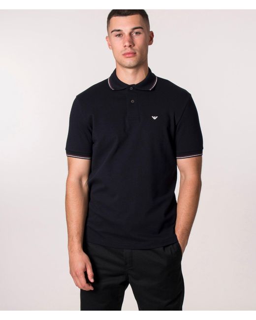 Emporio Armani Black Stretch Piqué Short Sleeve Polo Shirt for men