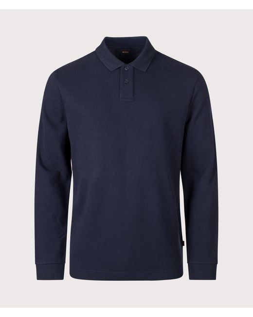 Boss Blue Regular Fit Petempestolong 1 Long Sleeve Polo Shirt for men