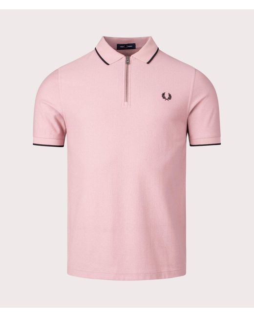 Fred Perry Pink Crepe Pique Zip Neck Polo Shirt for men