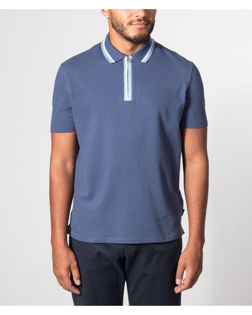 Paul Smith Blue Regular Fit Quarter Zip Polo Shirt for men