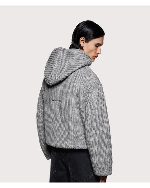 MKI Miyuki-Zoku Gray Oversized Chunky Rib Knit Hoodie for men
