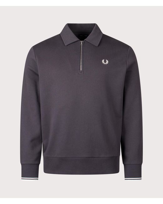 Fred Perry Blue Relaxed Fit Collared Quarter Zip Sweatshirt for men