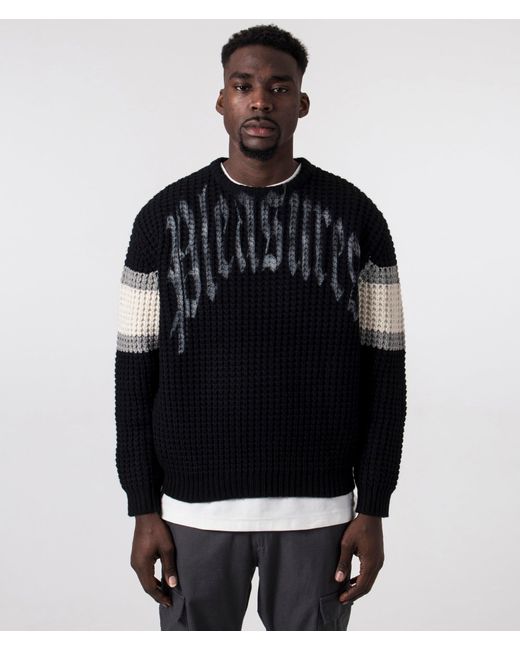 Pleasures Black Relaxed Fit Twitch Chunky Knit Jumper for men