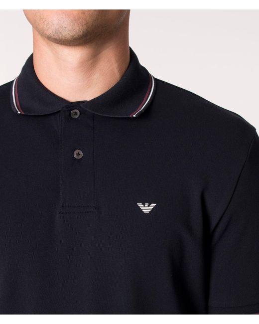 Emporio Armani Black Stretch Piqué Short Sleeve Polo Shirt for men