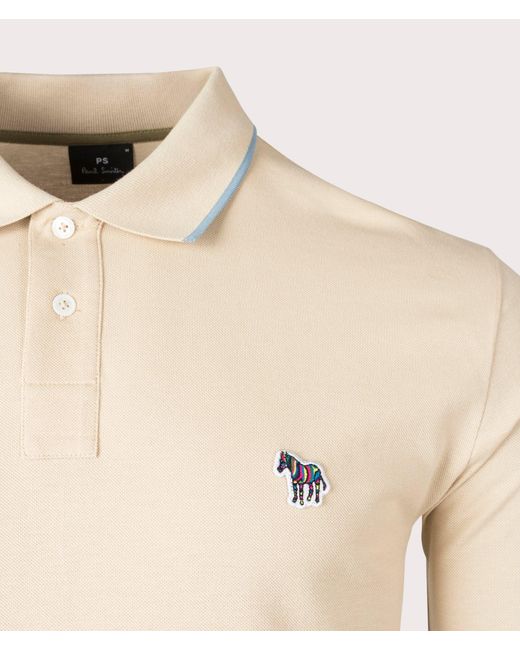 PS by Paul Smith Natural Long Sleeve Zebra Badge Polo Shirt for men