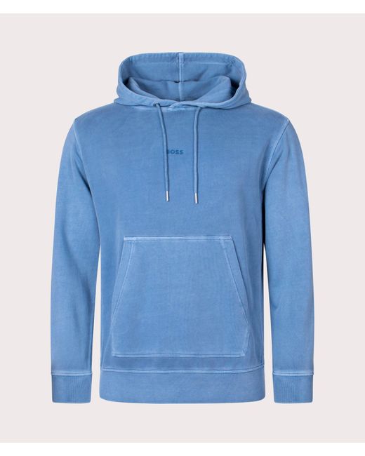 Boss Blue Relaxed Fit Garment Dyed Wefade Hoodie for men