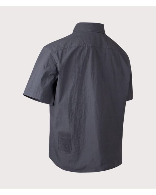 C P Company Blue Garment Dyed Tactel Short Sleeve Shirt for men
