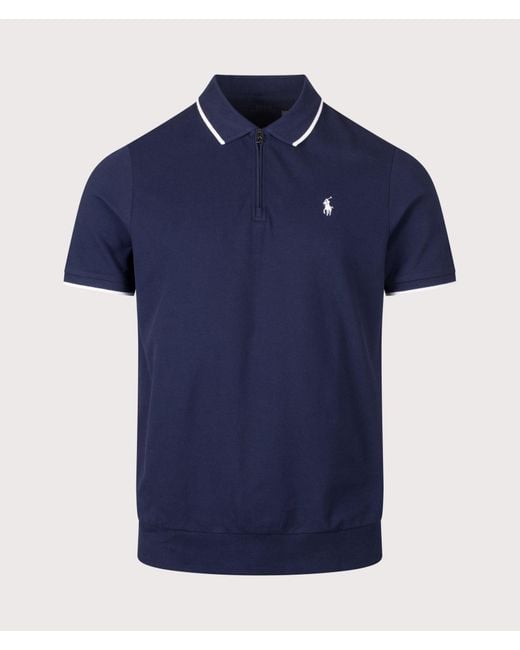 Polo Ralph Lauren Blue Classic Fit Stretch Mesh Zip Polo Shirt for men