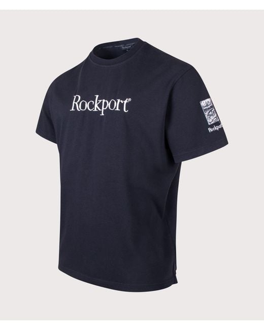 Rockport Blue Oversized Fit Highland Front Logo Washed T-Shirt for men