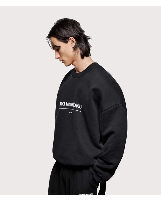 MKI Miyuki-Zoku Black Oversized Linear Crewneck Sweatshirt for men