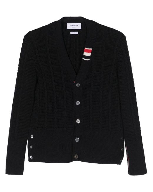 Thom Browne Black Cable-Knit Virgin-Wool Cardigan for men