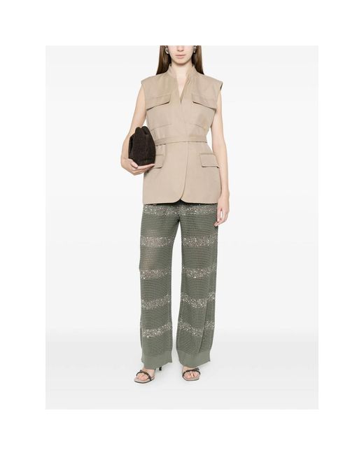 Brunello Cucinelli Gray Sequin Striped Trousers